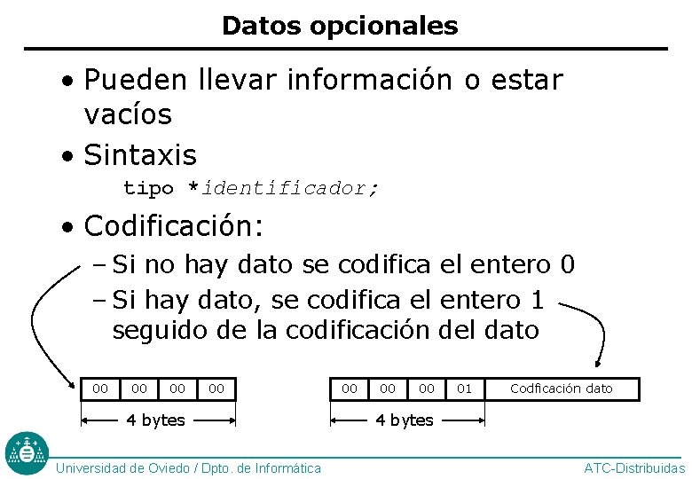 Datos opcionales • Pueden llevar información o estar vacíos • Sintaxis tipo *identificador; •