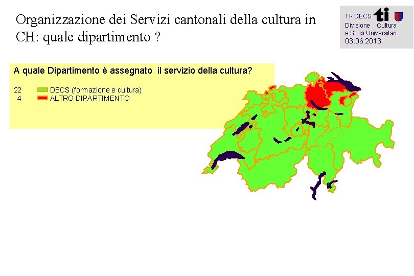 Organizzazione dei Servizi cantonali della cultura in CH: quale dipartimento ? A quale Dipartimento