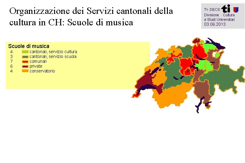 Organizzazione dei Servizi cantonali della cultura in CH: Scuole di musica 4 3 7