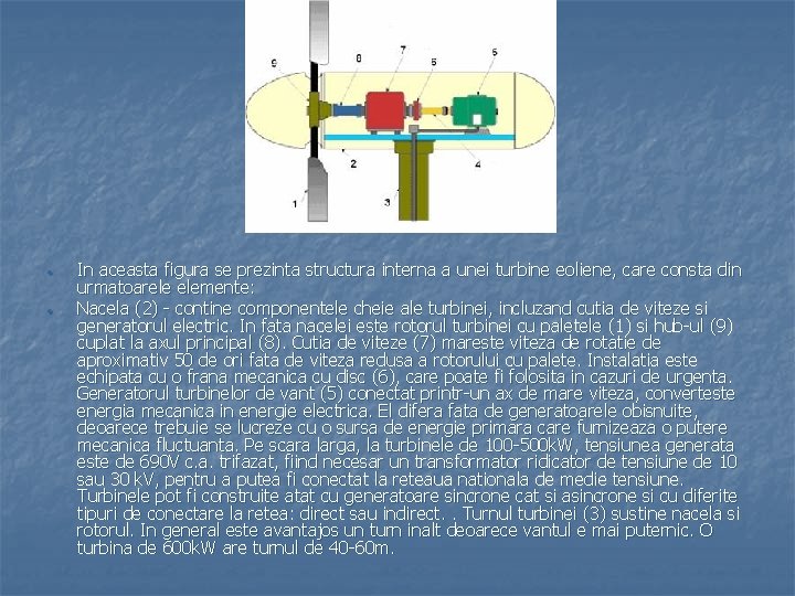  • • In aceasta figura se prezinta structura interna a unei turbine eoliene,