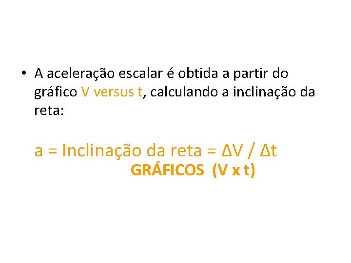  • A aceleração escalar é obtida a partir do gráfico V versus t,