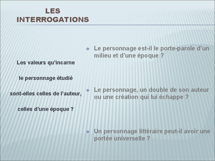 LES INTERROGATIONS v Le personnage est-il le porte-parole d’un milieu et d’une époque ?