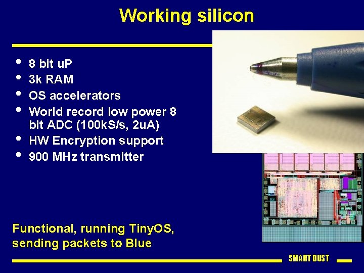 Working silicon • • • 8 bit u. P 3 k RAM OS accelerators