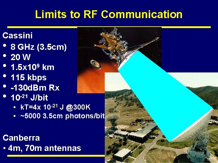 Limits to RF Communication Cassini • 8 GHz (3. 5 cm) • 20 W