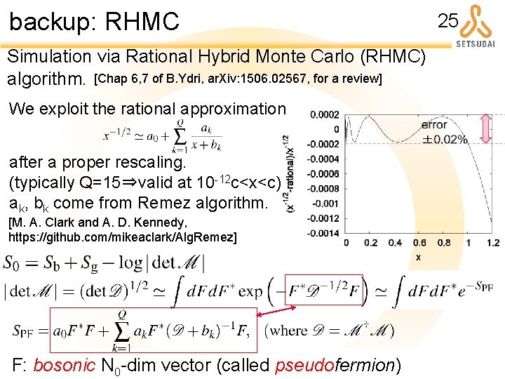 backup: RHMC Simulation via Rational Hybrid Monte Carlo (RHMC) algorithm. [Chap 6, 7 of