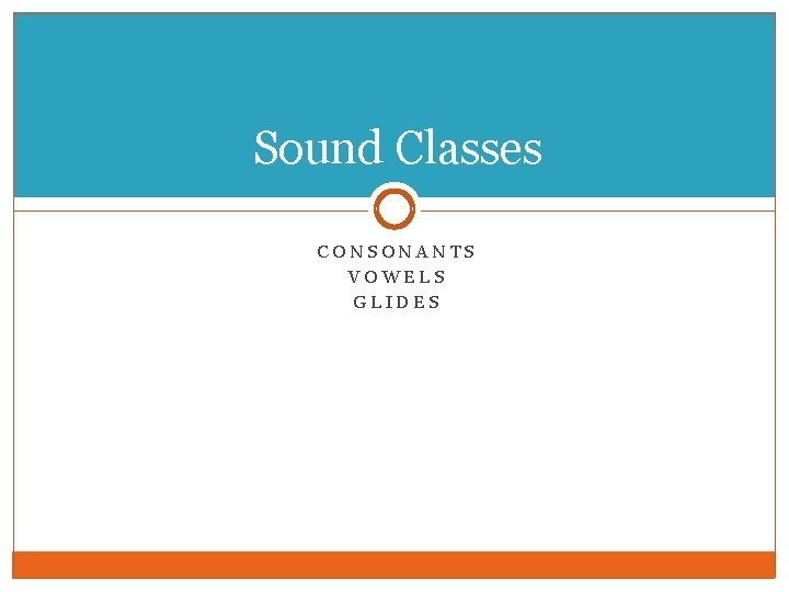 Sound Classes CONSONANTS VOWELS GLIDES 