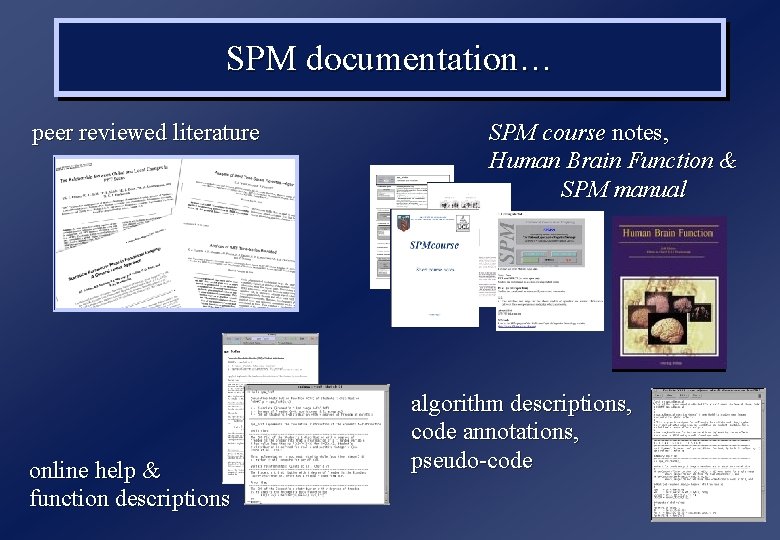 SPM documentation… peer reviewed literature online help & function descriptions SPM course notes, Human