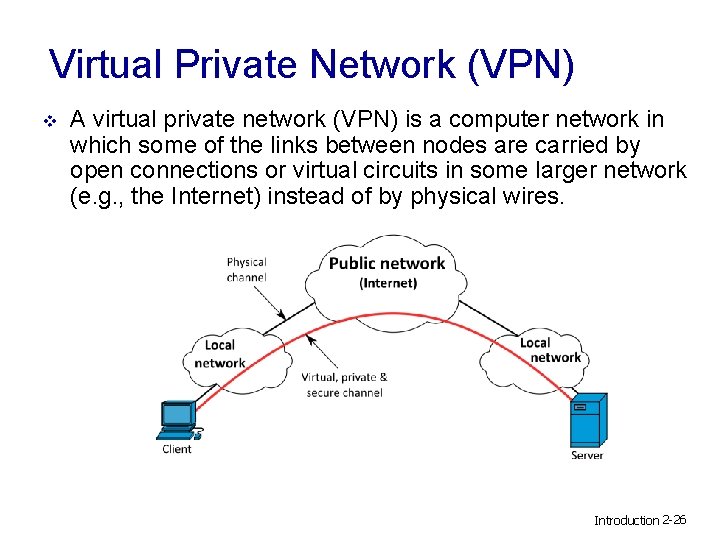 Virtual Private Network (VPN) v A virtual private network (VPN) is a computer network