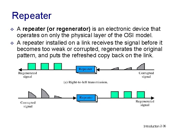 Repeater v v A repeater (or regenerator) is an electronic device that operates on