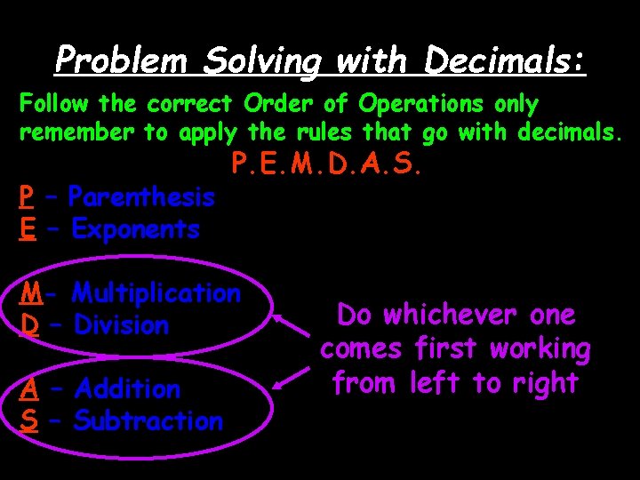 Problem Solving with Decimals: Follow the correct Order of Operations only remember to apply
