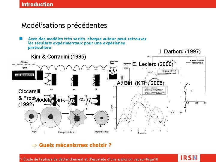 Introduction Modélisations précédentes Avec des modèles très variés, chaque auteur peut retrouver les résultats