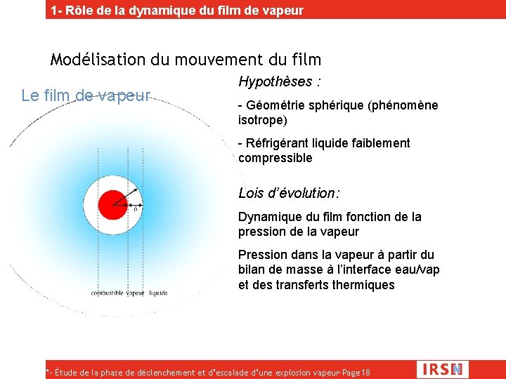 1 - Rôle de la dynamique du film de vapeur Modélisation du mouvement du