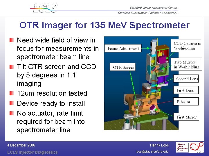 OTR Imager for 135 Me. V Spectrometer Need wide field of view in focus