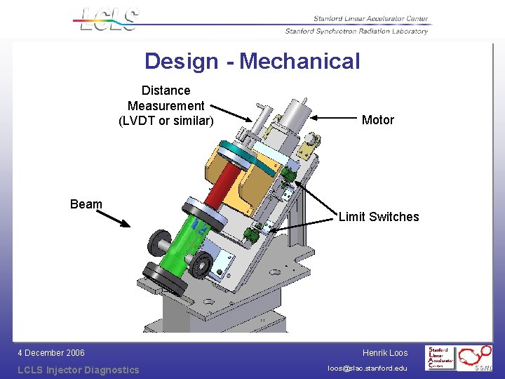 Design - Mechanical Distance Measurement (LVDT or similar) Beam 4 December 2006 LCLS Injector