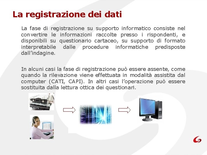 La registrazione dei dati La fase di registrazione su supporto informatico consiste nel convertire