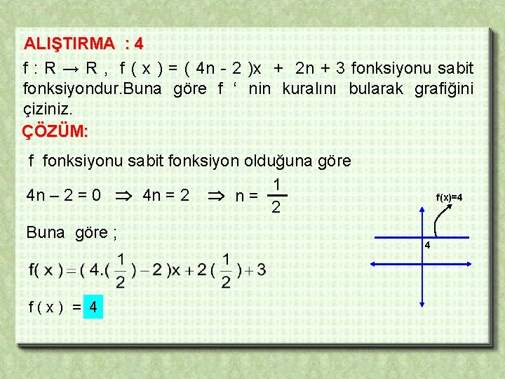 ALIŞTIRMA : 4 f : R → R , f ( x ) =