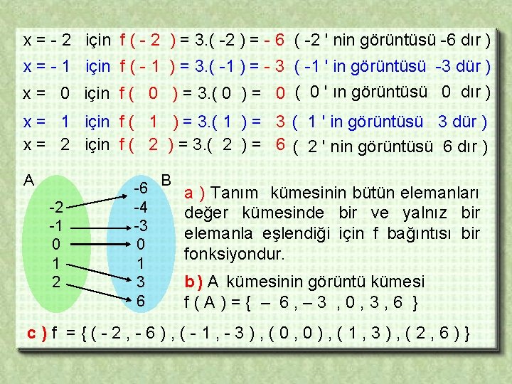 x = - 2 için f ( - 2 ) = 3. ( -2