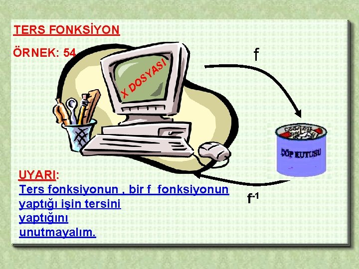 TERS FONKSİYON ÖRNEK: 54 I S A X f Y S O D UYARI: