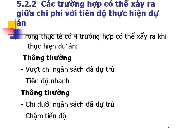 5. 2. 2 Các trường hợp có thể xảy ra giữa chi phí với