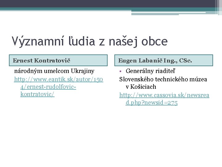 Významní ľudia z našej obce Ernest Kontratovič Eugen Labanič Ing. , CSc. národným umelcom