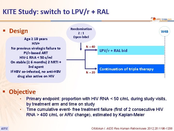 118 KITE Study: switch to LPV/r + RAL § Design Age ≥ 18 years