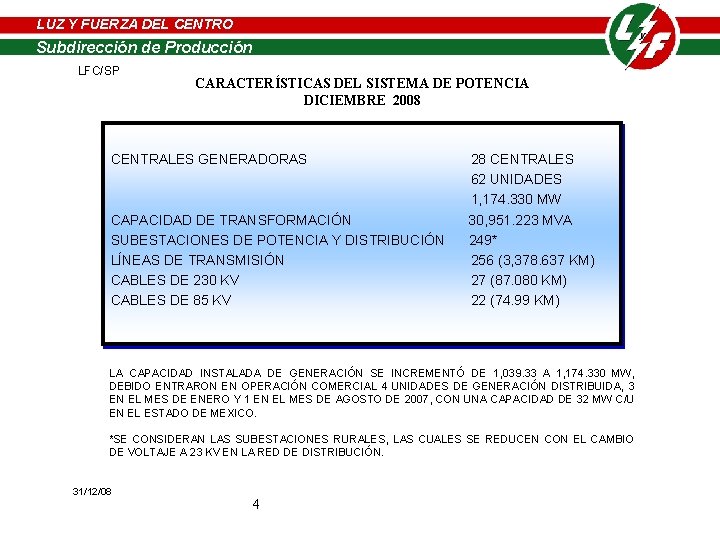 LUZ Y FUERZA DEL CENTRO LUZ Y FUERZA de DELProducción CENTRO Subdirección LFC/SP de LUZ Y FUERZA DEL CENTRO LUZ Y FUERZA de DELProducción CENTRO Subdirección LFC/SP de