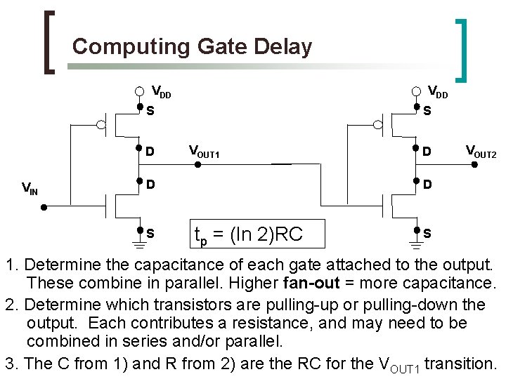 Computing Gate Delay VDD S D VIN S VOUT 1 D S D VOUT