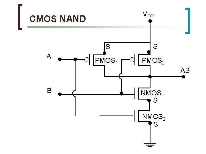 VDD CMOS NAND S A PMOS 1 S PMOS 2 AB B NMOS 1