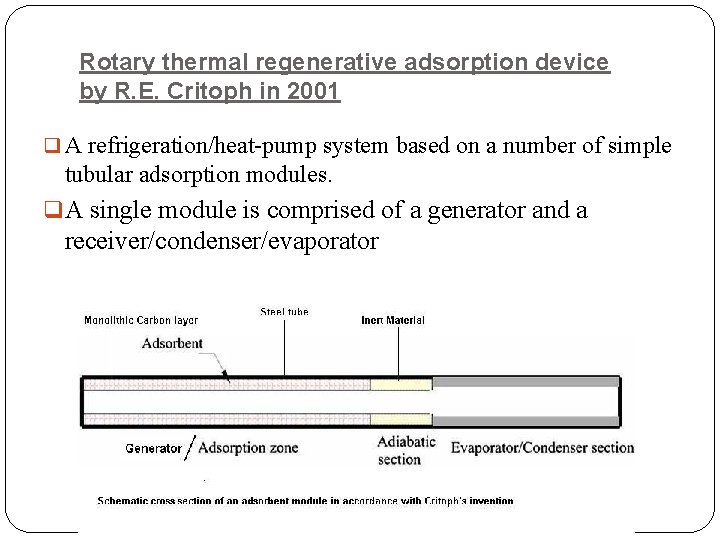 Rotary thermal regenerative adsorption device by R. E. Critoph in 2001 q A refrigeration/heat-pump