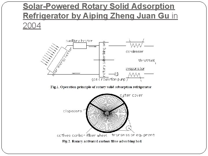 Solar-Powered Rotary Solid Adsorption Refrigerator by Aiping Zheng Juan Gu in 2004 