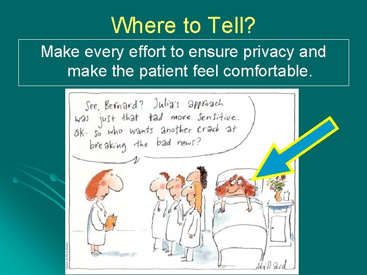 Where to Tell? Make every effort to ensure privacy and make the patient feel