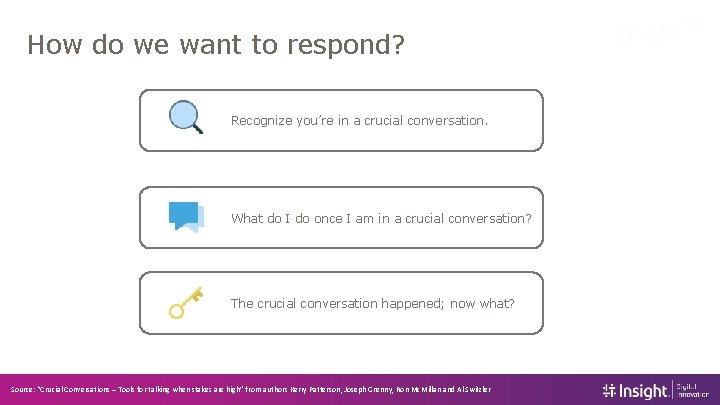 How do we want to respond? Recognize you’re in a crucial conversation. What do