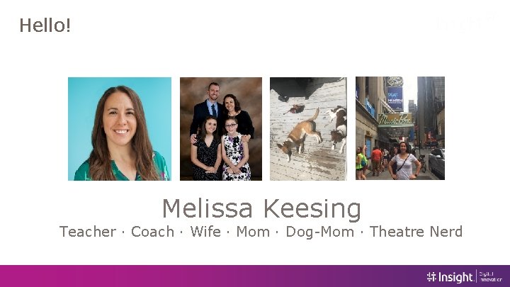 Hello! Melissa Keesing Teacher ∙ Coach ∙ Wife ∙ Mom ∙ Dog-Mom ∙ Theatre