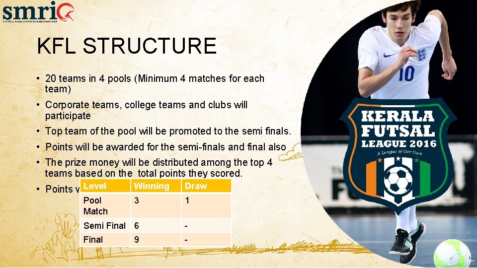 KFL STRUCTURE • 20 teams in 4 pools (Minimum 4 matches for each team) KFL STRUCTURE • 20 teams in 4 pools (Minimum 4 matches for each team)