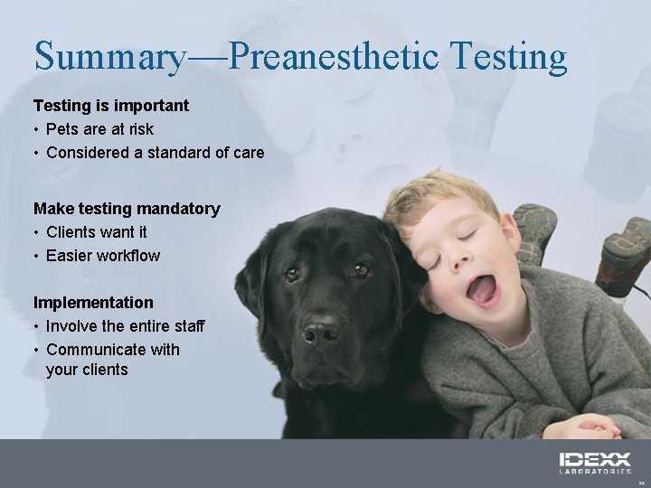 Summary—Preanesthetic Testing is important • Pets are at risk • Considered a standard of