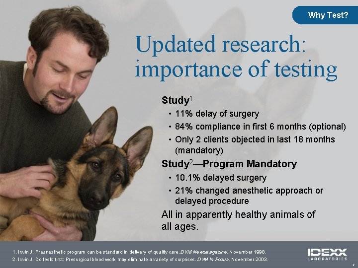 Why Test? Updated research: importance of testing Study 1 • 11% delay of surgery