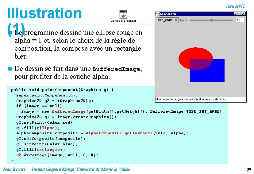 Illustration (1) n Le programme dessine une ellipse rouge en Java AWT alpha =