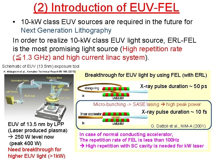 (2) Introduction of EUV-FEL • 10 -k. W class EUV sources are required in