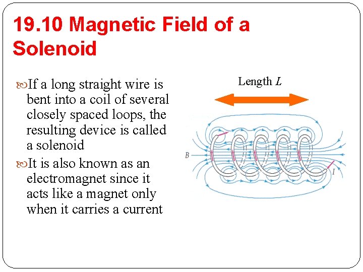 19. 10 Magnetic Field of a Solenoid If a long straight wire is bent