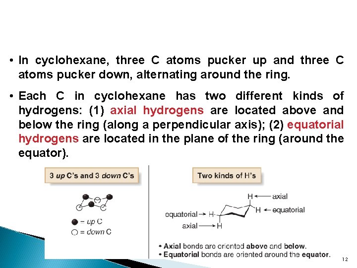  • In cyclohexane, three C atoms pucker up and three C atoms pucker