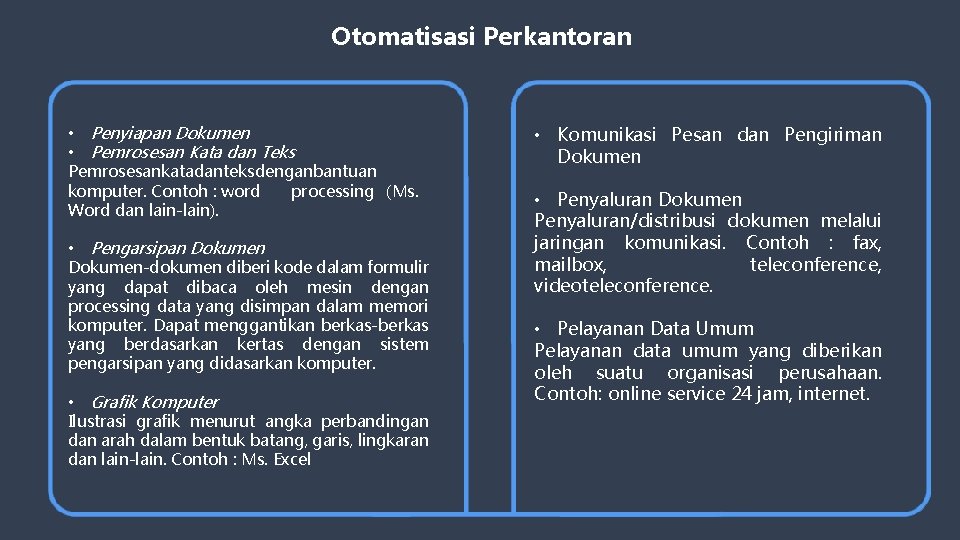 Otomatisasi Perkantoran • Penyiapan Dokumen • Pemrosesan Kata dan Teks Pemrosesan kata dan teks