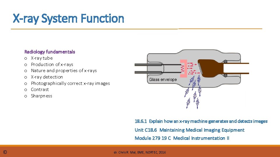 X-ray System Function Radiology fundamentals o X-ray tube o Production of x-rays o Nature