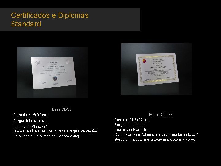 Certificados e Diplomas Standard Base CDS 5 Formato 21, 5 x 32 cm Pergaminho