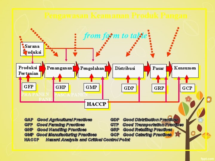 Pengawasan Keamanan Produk Pangan from farm to table Sarana Produksi Pertanian Penanganan Pengolahan GFP