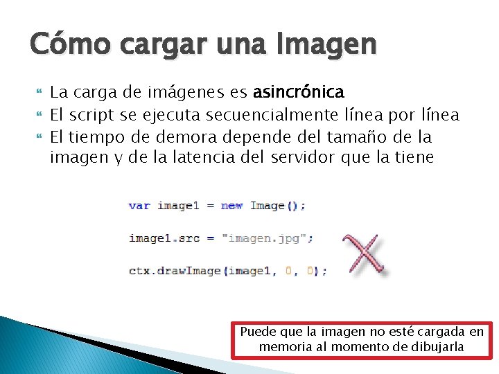 Cómo cargar una Imagen La carga de imágenes es asincrónica El script se ejecuta