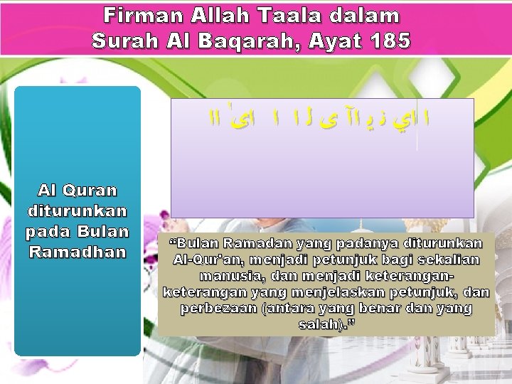 Firman Allah Taala dalam Surah Al Baqarah, Ayat 185 ﺍ ﺍﻱ ﻧ ﻳ ﺍآ