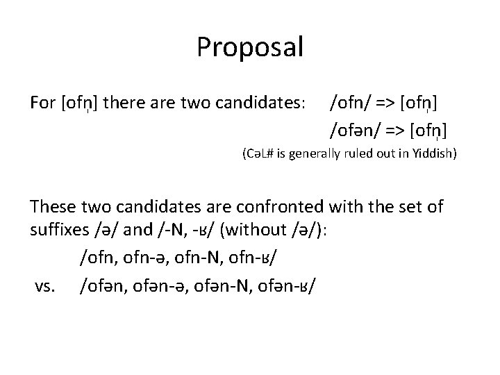 Proposal For [ofn ] there are two candidates: /ofn/ => [ofn ] /ofən/ =>