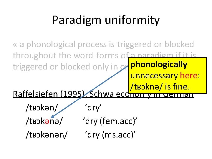 Paradigm uniformity « a phonological process is triggered or blocked throughout the word-forms of