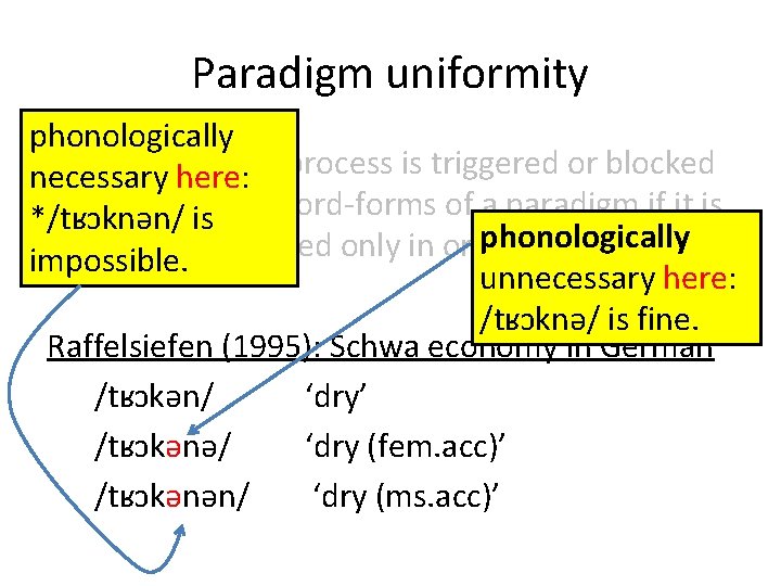 Paradigm uniformity phonologically « a phonological process is triggered or blocked necessary here: throughout