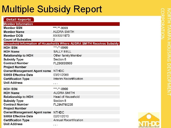 NORTH TAMPA HOUSING DEVELOPMENT CORPORATION Multiple Subsidy Report 